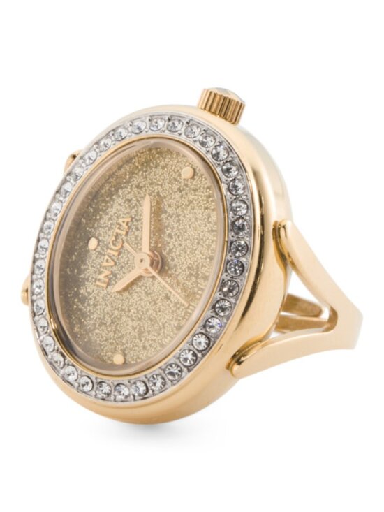 Invicta Jewelry - INVICTA Women's Stainless Steel Gold Tone Mini Round Ring Watch